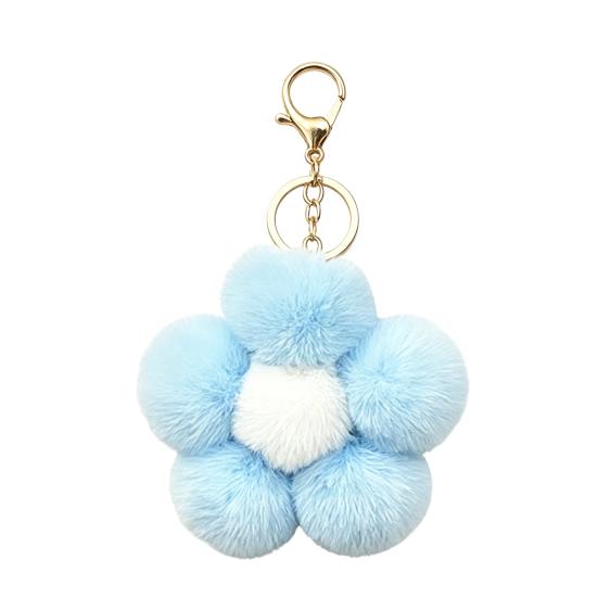 Lightweight Bag Decor Plush Flower Keychain for Handbags, Five-petal Charm, Metal Key Chain Fluffy Backpack Hanging Accessory Women