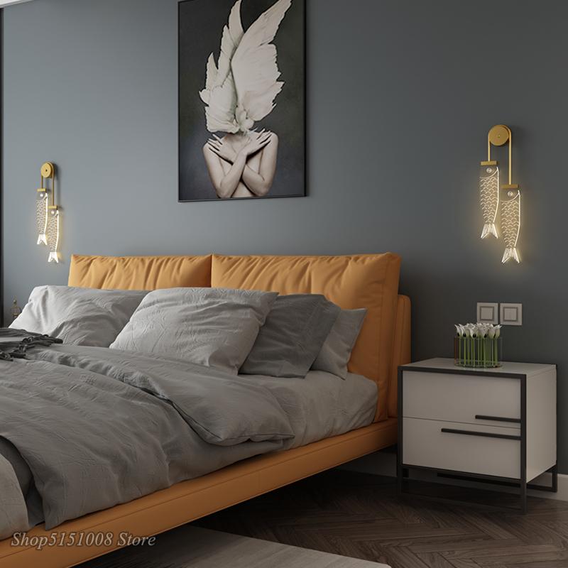 Nordic Ins Acrylic Carp Led Wall Lamps For Children Creative Bedroom Bedside Hallway Corridor Art Deco Night Lights Kids Sconce