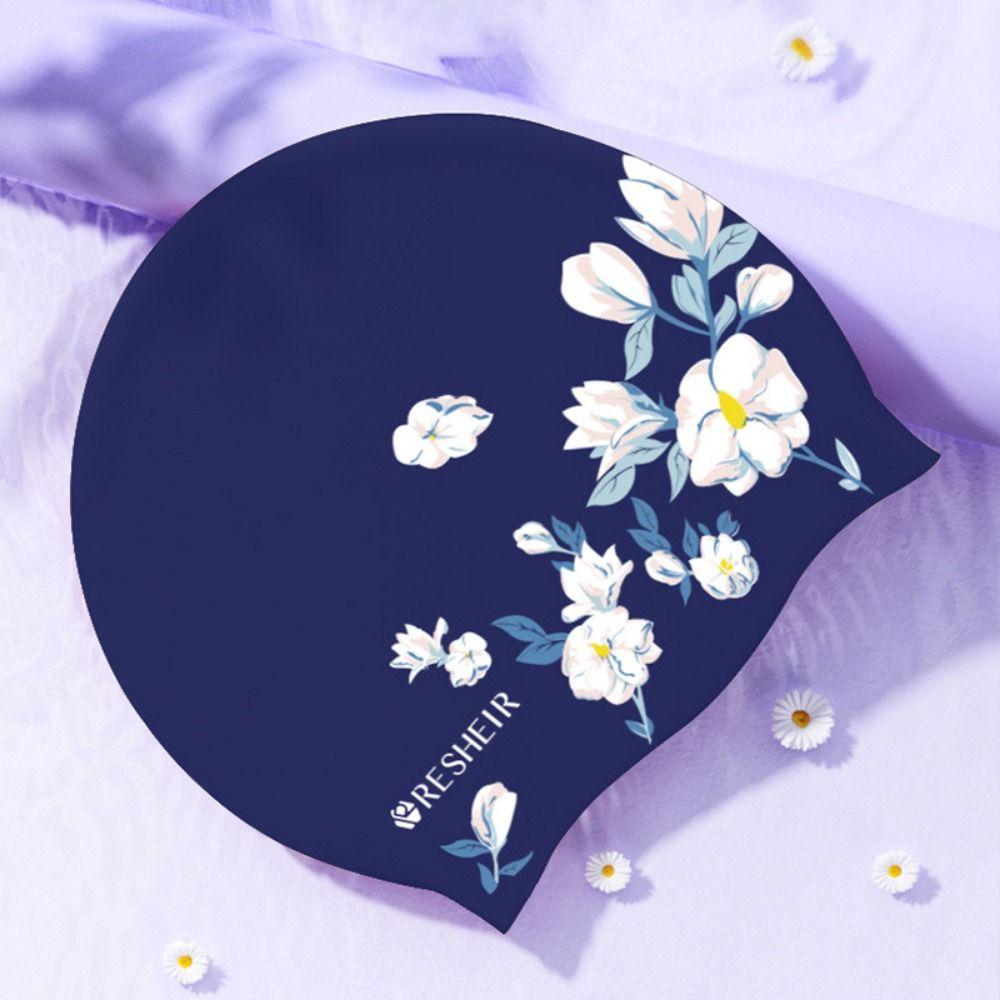 Vintage Style Silicone Swimming Cap Rose Flower Printed Swimming Cap Swimming Hat  Water Sports