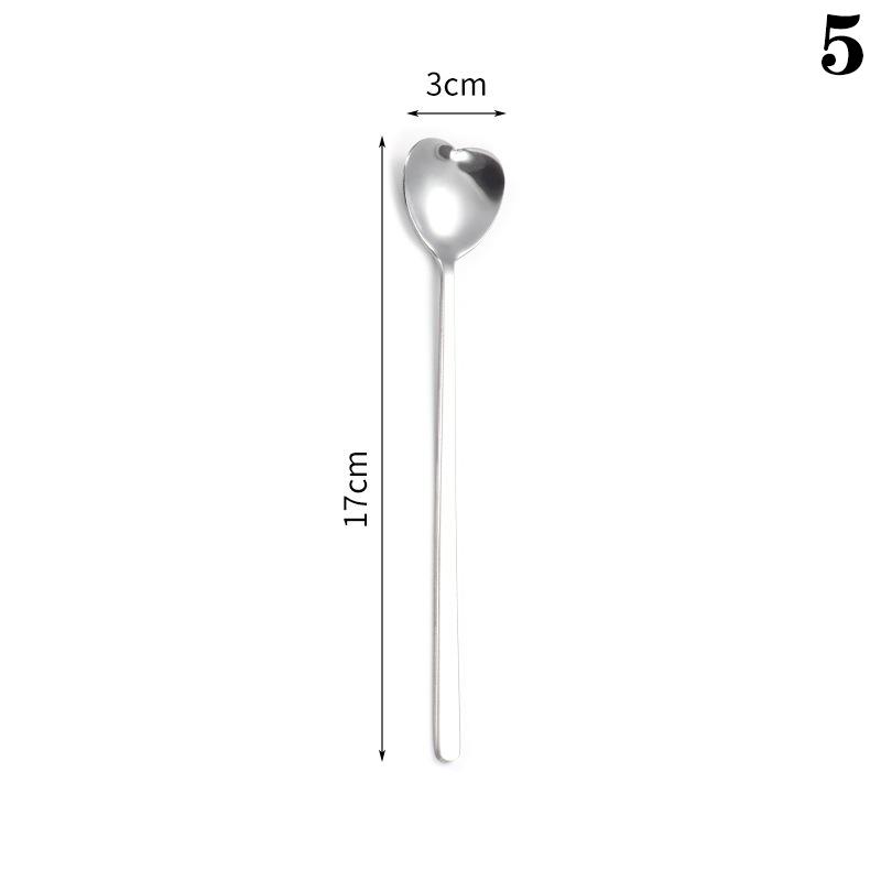 Stainless Steel Spoon Long Handled Honey Mixing Spoon Creative Love Spoon Home Ice Cream Dessert Spoon Golden Coffee Spoon