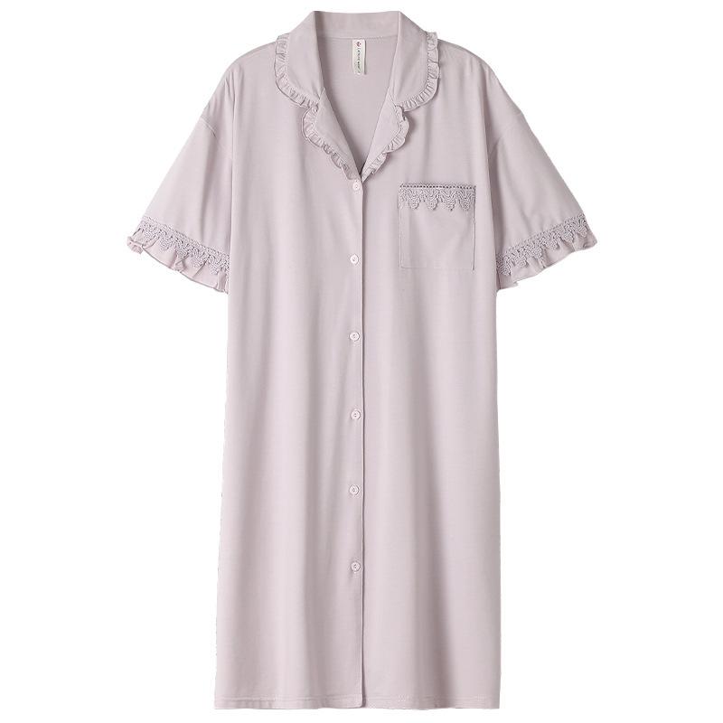Pajamas women's summer thin Modal cotton cardigan new high-end pajamas medium and long loungewear