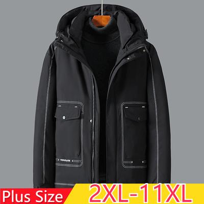 Winter Men's Plus Size Plus Fat Embroidery Casual Thickened Pocket Coat Fat Cotton Coat 2XL-11XL