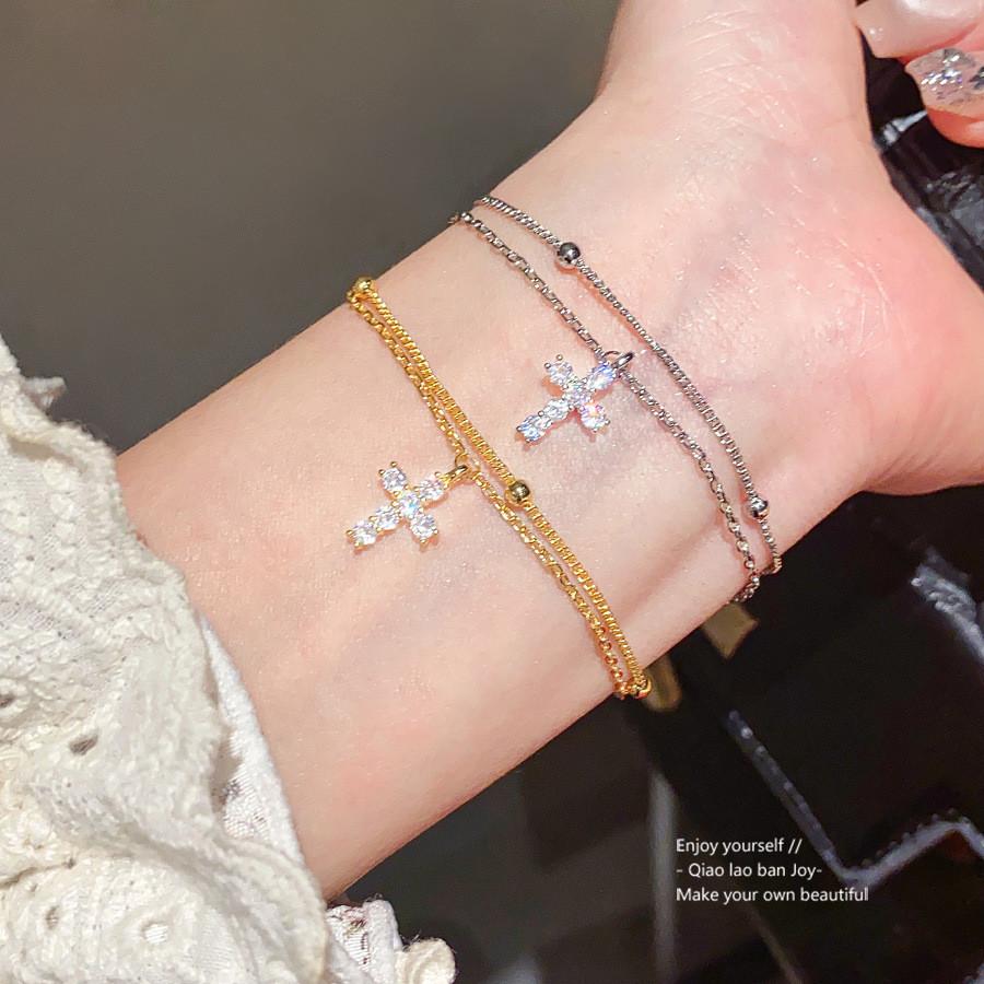 Bracciale con Ciondolo a Croce con Pietre di Zircone per Donne Gioiello Elegante Regalo