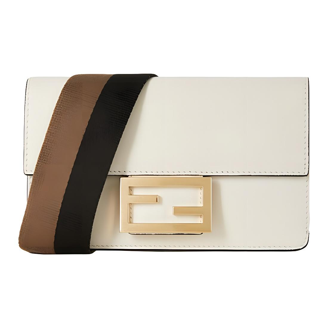 

Fendi Baguette Gold Logo Stripe Leather Crossbody Shoulder Bag Mini Women Bags White 8BS039-AAIW-F171K Basic Set (Bag+Dust Bag)