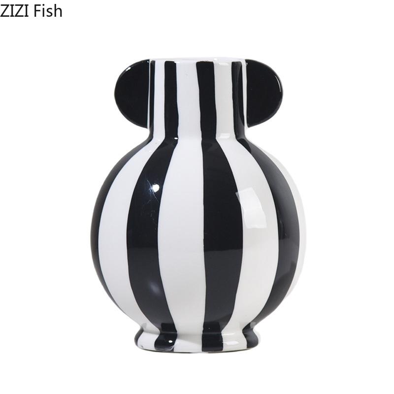 Minimalist White Stripes Ceramic Vase Hydroponics Flower Pots Desk Decoration Flower Arrangement Vases Room Aesthetic Decor