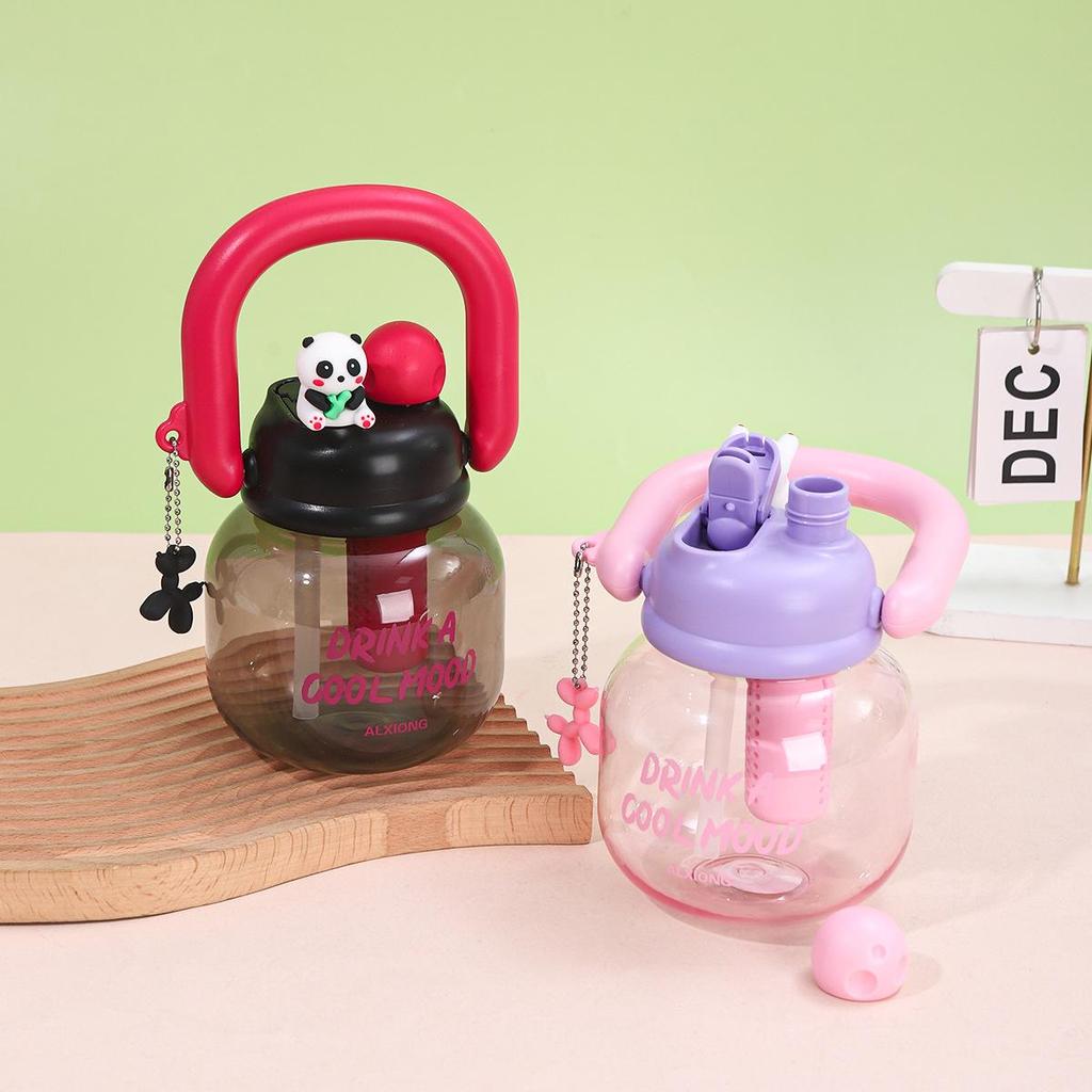 Cute Panda Portable Double Drink Cup with Straw - High Temperature Resistant