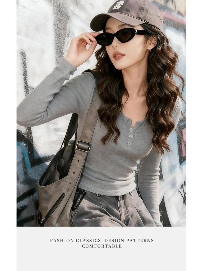 Women's Slimming Long Sleeve Round Neck T-Shirt - New 2025 Spring/Autumn Versatile Base Shirt