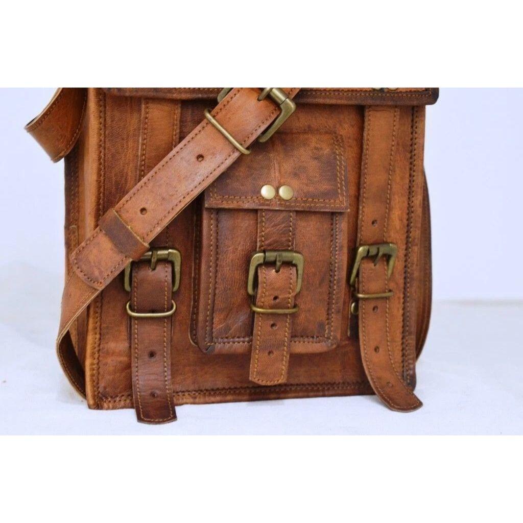 Leather Goat Vintage Messenger Bag Brown Men's Genuine Satchel Real Laptop New
