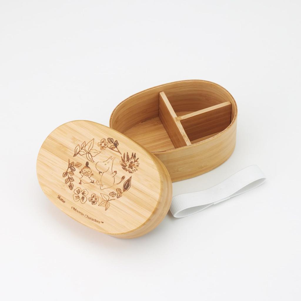 Skater Bamboo Lunch Japanese Oval with Dividers and Lunch Moomin Box, 400ml, Style, Shape, Belt, Design, BWLB4-A