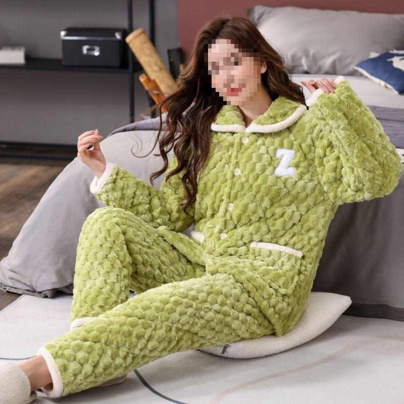 Pajamas women's three-layer thickened winter suit can wear large-size thermal padded loungewear
