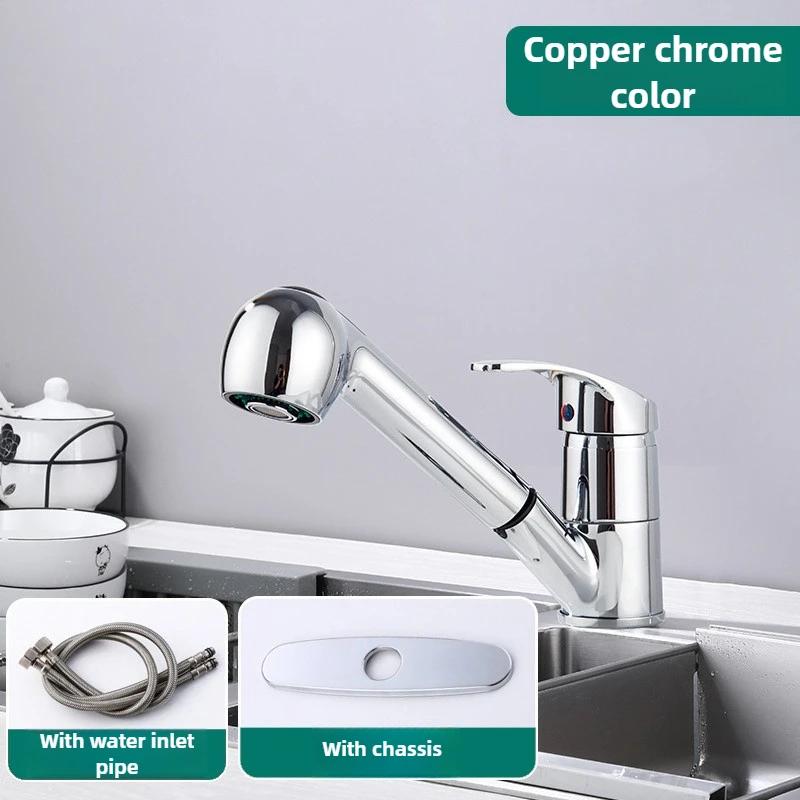 Kitchen Faucet Zinc Alloy Pull-Out Swivel Cold/Hot Adjustable Sink Faucet for Vegetable Washing Basin