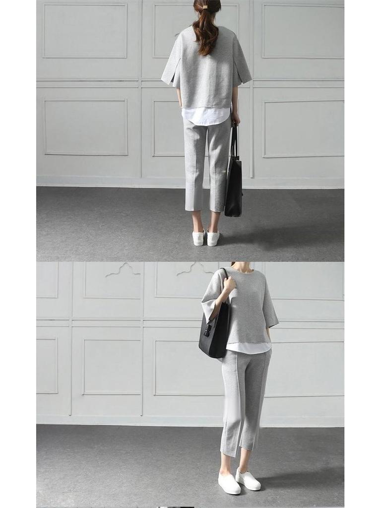 Spring 2024 Women's Two-Piece Slit Top & Cropped Pants Casual Set