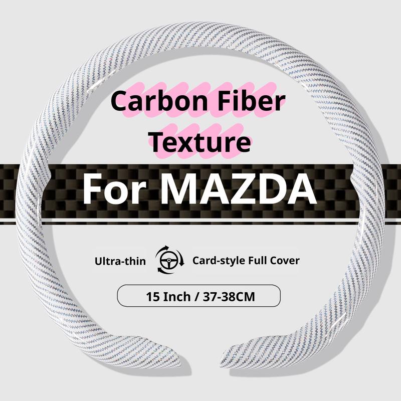 For MAZDA Steering Wheel Cover Sport Carbon Fiber Texture 37-38CM Fits 3 5 6 SKYACTIV CX30 CX5 CX8 CX9 MX5 RX8 RX7 BT50 Axela
