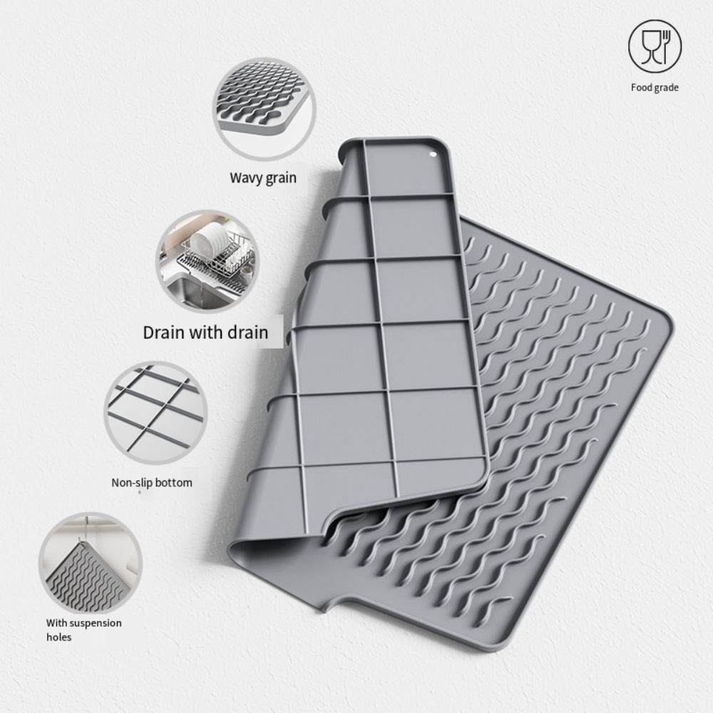 Large Silicone Dish Drying Mat Anti-scald Sink Mat Dish Rack Mat Folding Drainer Mat  Home