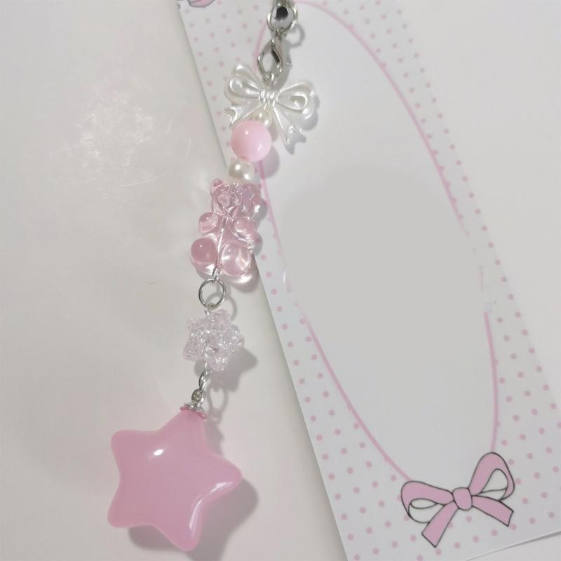 Stylish Heart Pendant Phone Lanyard Trendy Bowknot Candy Pendants Y2k Style Keychain Phone Charm Straps Ornaments