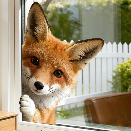 Adesivos de Janela de Animais Raposa Gato Guaxinim Desenho Animado Adesivos Estáticos Removíveis para Quarto de Crianças Sala de Estar Portas de Vidro Janelas