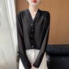 Women Elegant V Neck Long Sleeve Thin Sunscreen Open Blouse Loose Casual Shirt