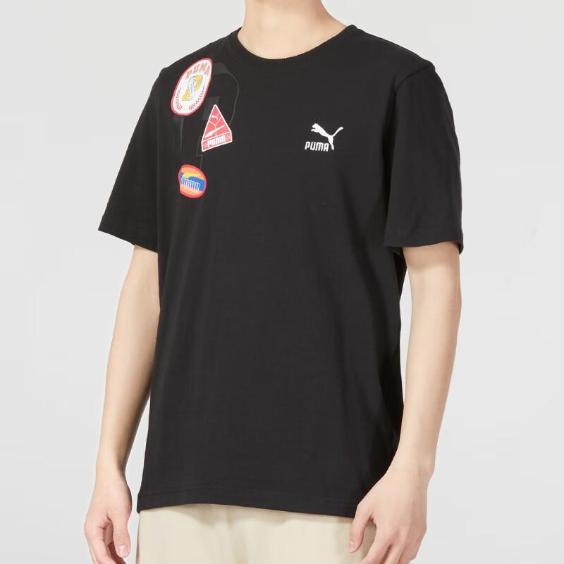 PUMA Logo Print Crew Neck Short Sleeve T-Shirt Men Tops Black 623250-01