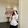 Sweet wind lace splicing lace-up long-sleeved top women's winter niche V-neck knitted sweater with white bottoming shirt