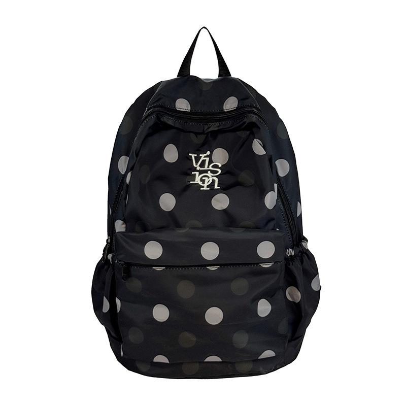 Schoolbag Polka Dot Backpack Female and Girl Versatile Lightweight Large Capacity Commuter Backpack Outdoor Travel School Bag Trendy Cool Cute