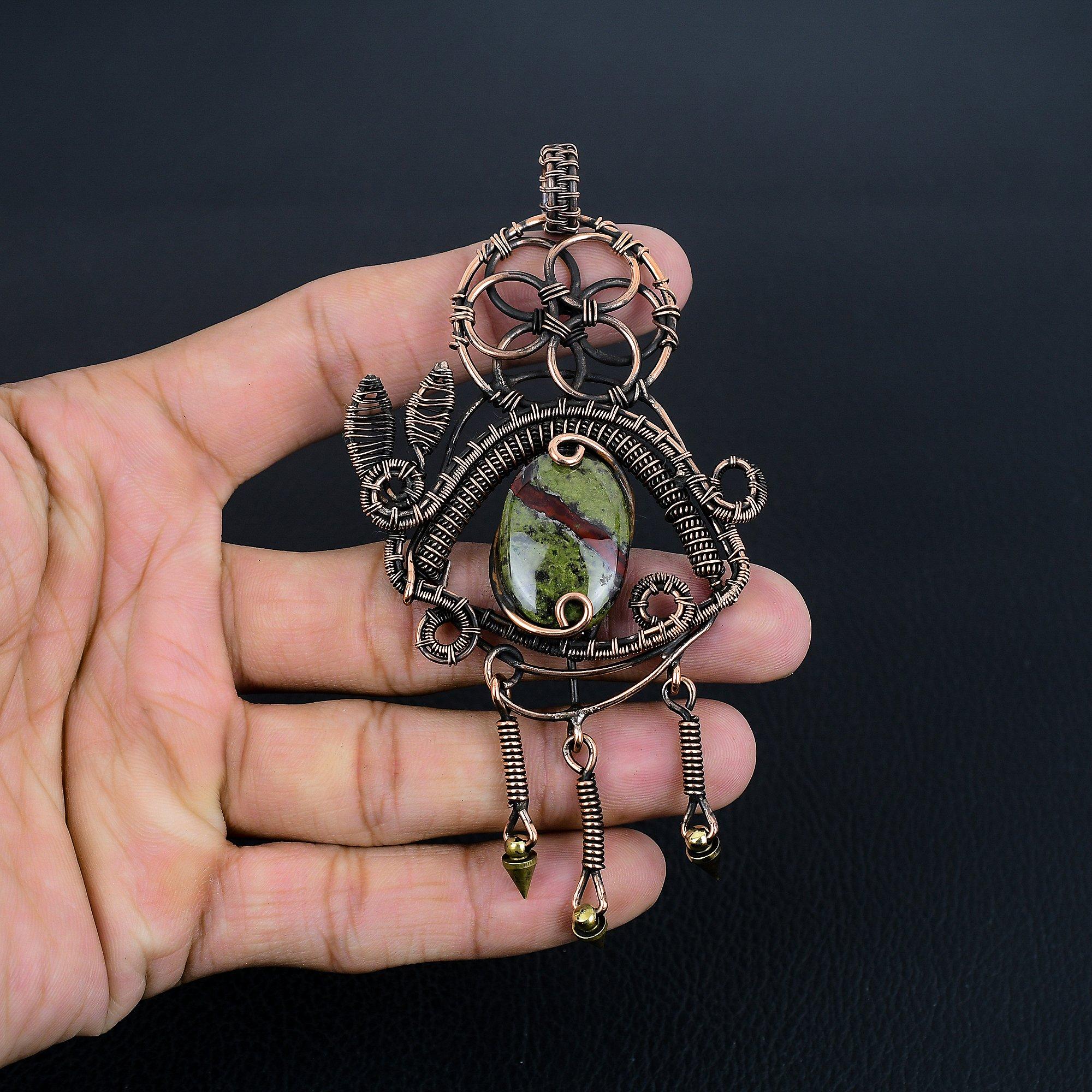 

Подвеска из яшмы Драконьей крови, обернутая медной проволокой 999 пробы, Ювелирные изделия с подвеской из драгоценного камня ручной работы, Подарки для жены, Новая подвеска 2.55 Inches