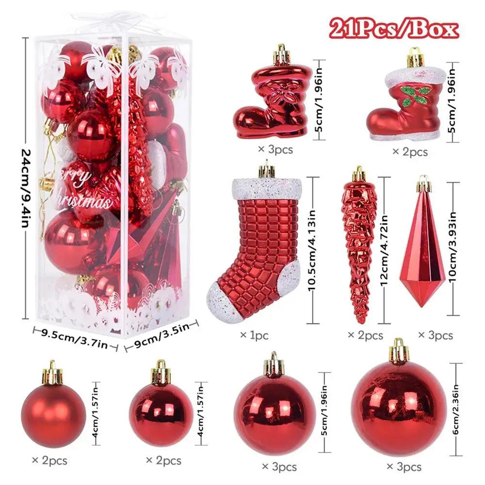 

21Pcs/Box Christmas Tree Hanging Glitter Christmas Ball Icicle Stocking Pendants Xmas Ornaments Xmas Decoration for Home Navidad червоний