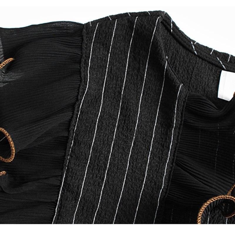 Xitao Patchwork Striped Ruffles Dress Women Clothes Fashion Ruffled Collar Half Sleeve Vintage Dresses ZY4131