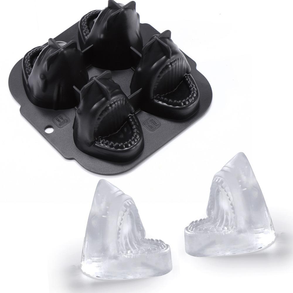 2pcs Bar Tool 3D Sharks Ice Cube Mold Food Grade Silicone 4 Grid Ice Cube Tray Easy Demolding DIY Ice Cube Maker Cocktail