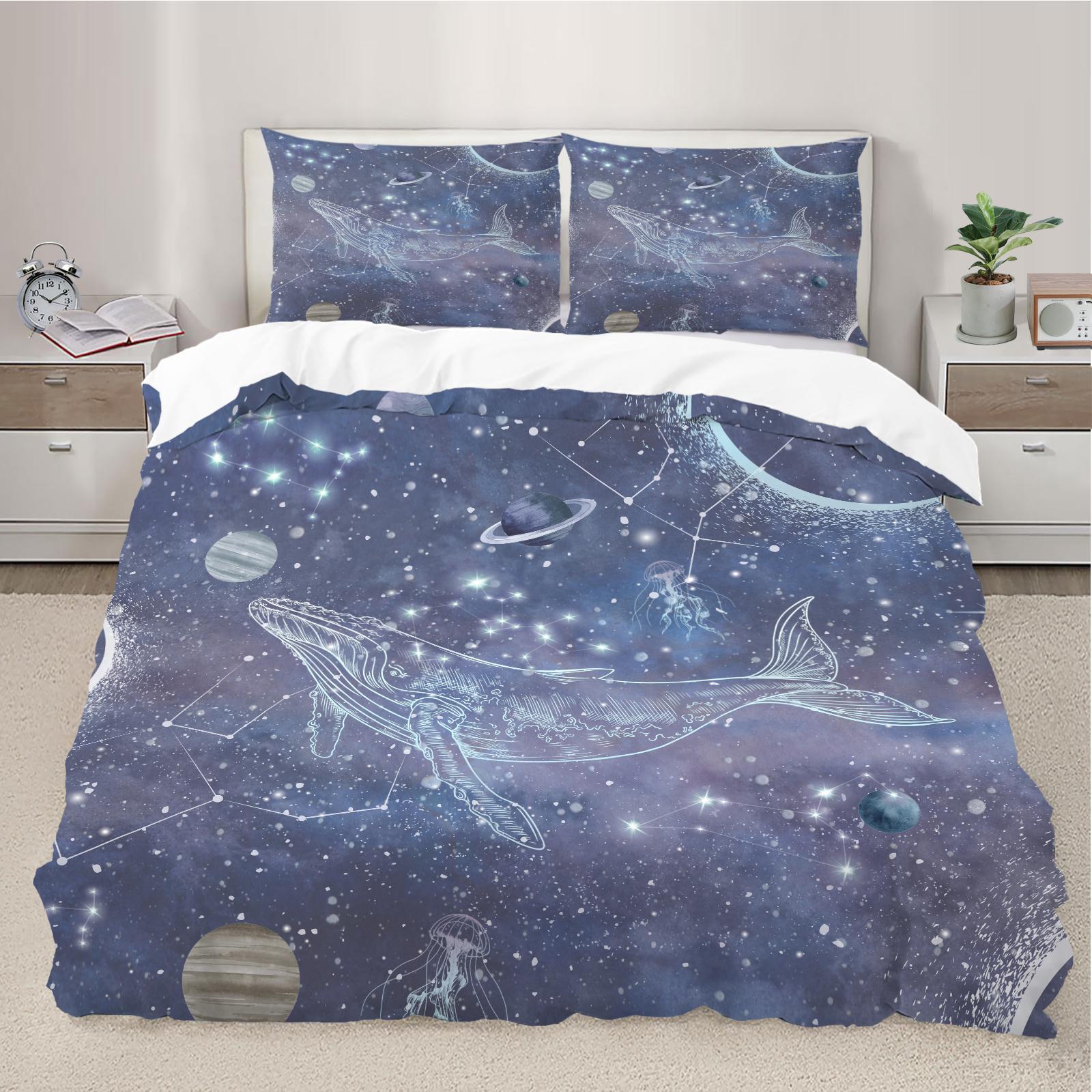 

Whale Star Print Duvet Cover Set, Galaxy Pattern Bedding Set, Soft and Comfortable Home Bedroom Decorative Items UK-Single(135x200cm)&set