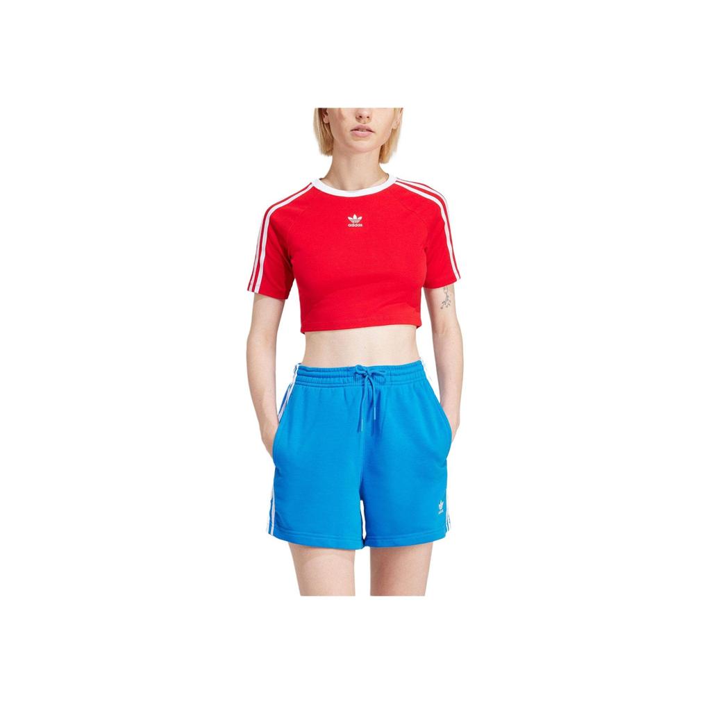 adidas Originals Round Neck Pullover Letter Logo Striped Short Sleeve T-Shirt Women Tops Red IP0665