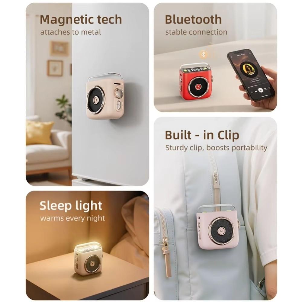Time Display Mini Bluetooth Speaker Magnetic Back Clip Portable Speaker Vintage Speaker Home Decor
