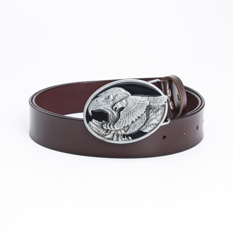 Mongolian Traditional Style Cowhide Eagle Belt, Retro Wide Design for Jeans (3.8 cm) 90 cm