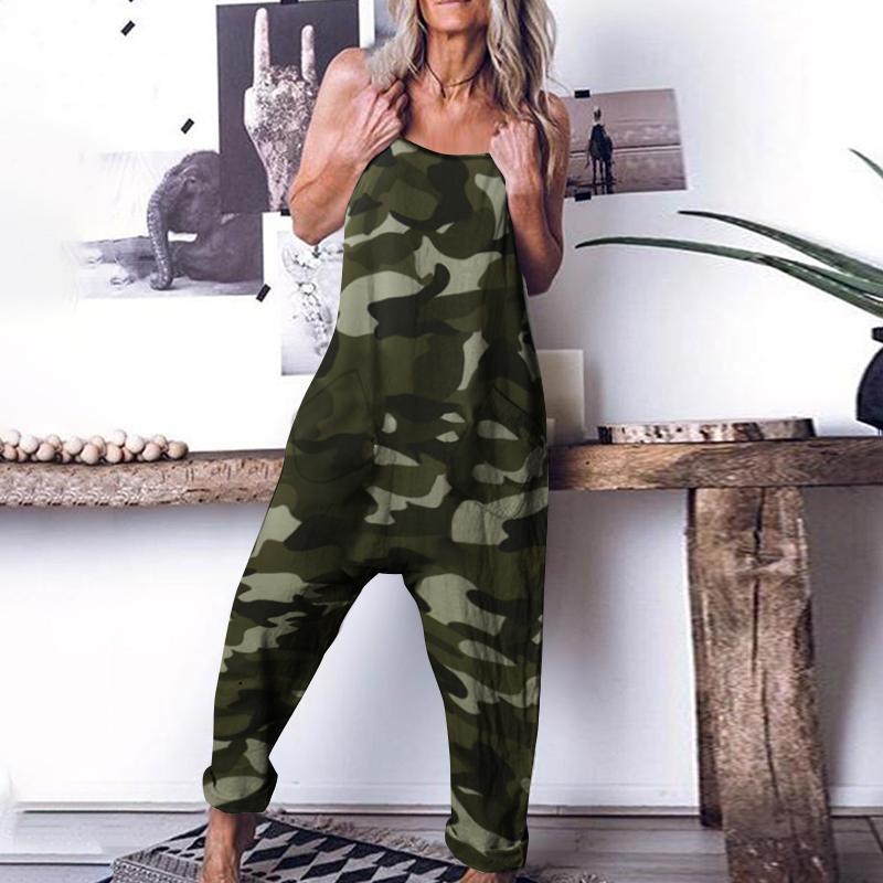 Women's Camo Print Jumpsuit Summer Casual Loose Long Jumpsuit Cargo Pants