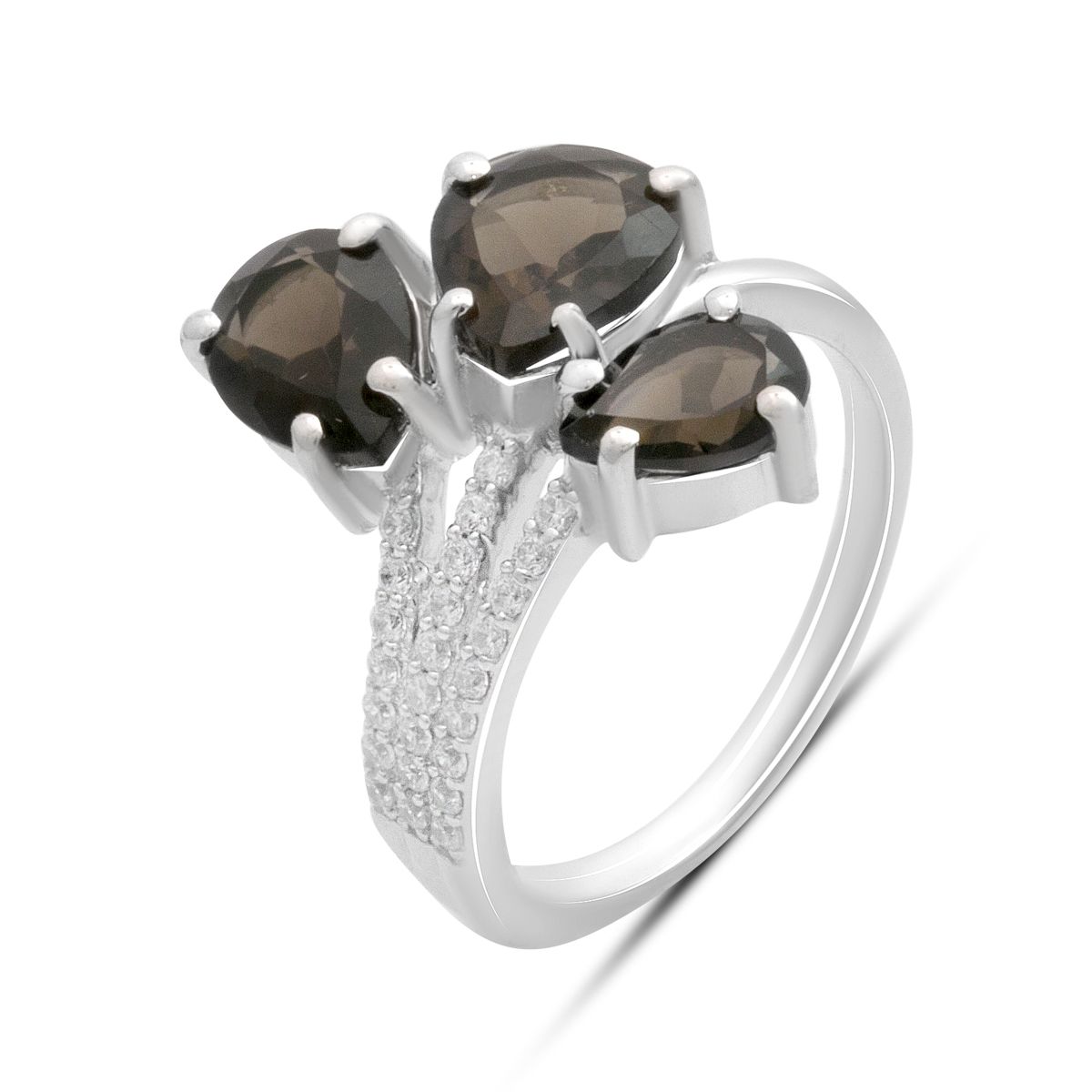 

Silver ring with natural rauchtopaz (smoky quartz) 3.192ct, cubic zirconia, weight of the product 4.43 g (2180470) 18 смокі топазу кольору