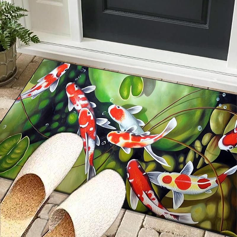 Koi Fish Artwork Office Rug Chair Mat, Entryway Carpet, Suitable for Front Door, Bedroom, Living Room, Desk, Holiday Gift