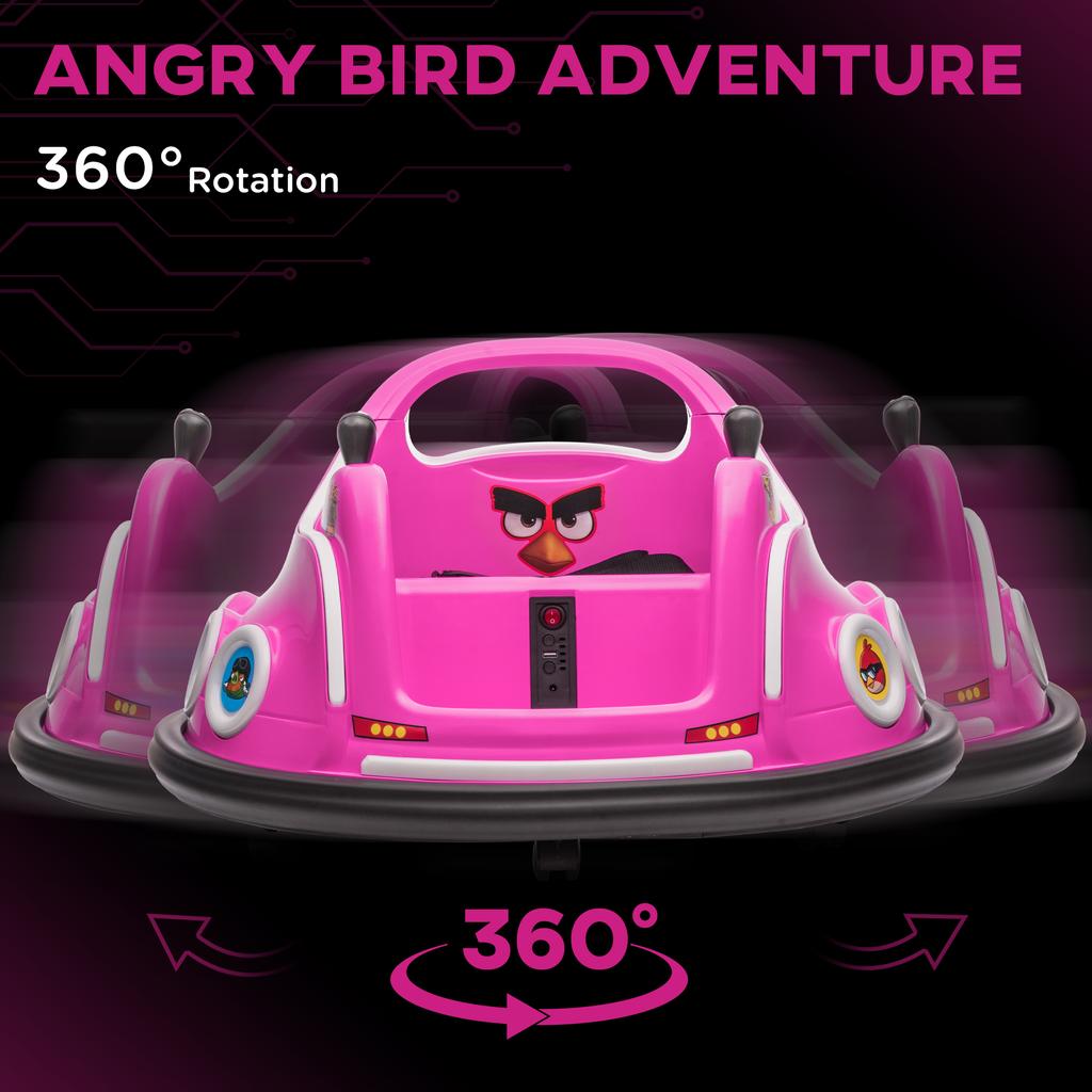 Angry Bird Licensed Waltzer Car, 12V Kids Bumper Car W/ Joysticks, Remote, Music LED Lights, Pink