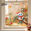 Christmas Owl Window Decals Cute Sticker Snowy Branch Candy Glass Decal Waterproof Decorative Stickers for Doors Xmas Decor Holiday Home Store Front