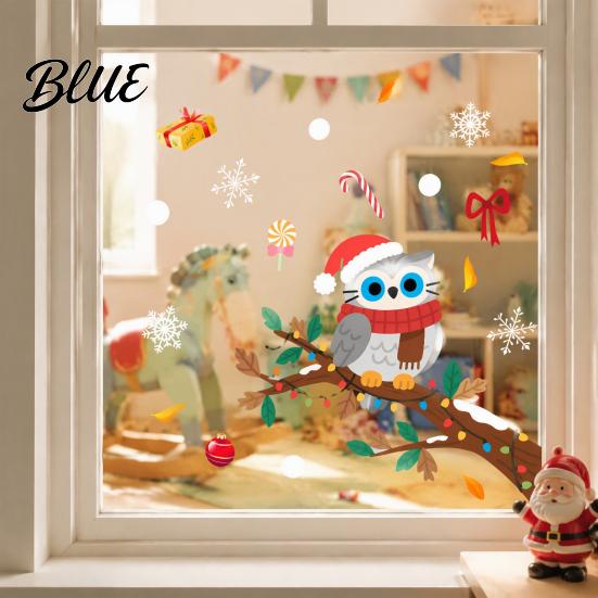 Christmas Owl Window Decals Cute Sticker Snowy Branch Candy Glass Decal Waterproof Decorative Stickers for Doors Xmas Decor Holiday Home Store Front
