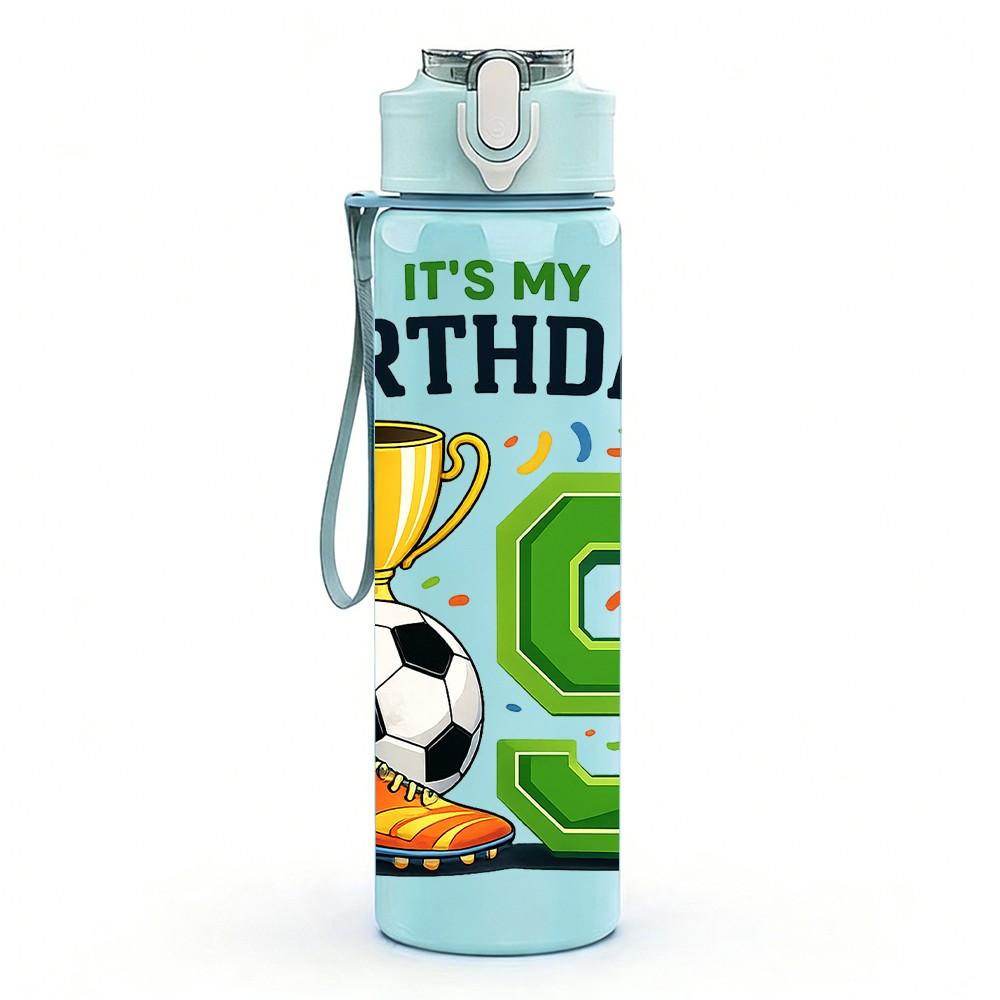 1PC Its My Birthday Soccer Number Nine 750ml Color Plastic Sports Water Bottle Leakproof Flip Straw Lid Suitable for Sports Office Home Use