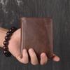 Men'S Leather Wallet First Layer Cowhide Wallet Oil Wax Leather Women'S Short Rfid Credit Card Bag