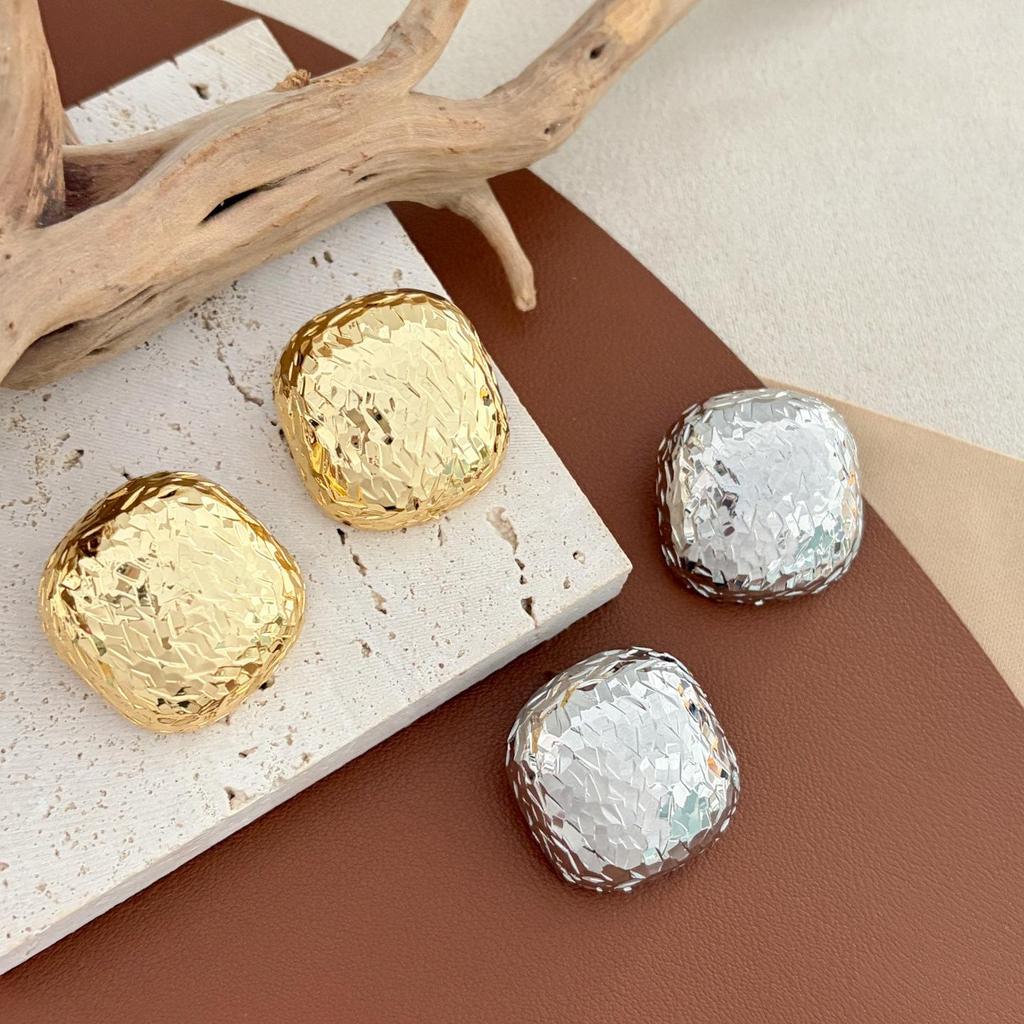 Exaggerated Square Stud Earrings: Elegant S925 Silver Needle, European & American Style