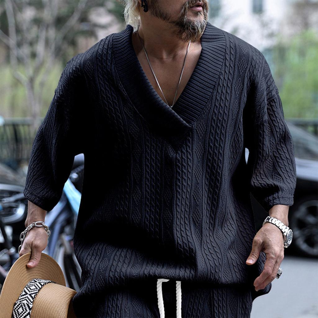 Men'S Large V-Neck Loose Casual Short Sleeved Shirt Sports Top