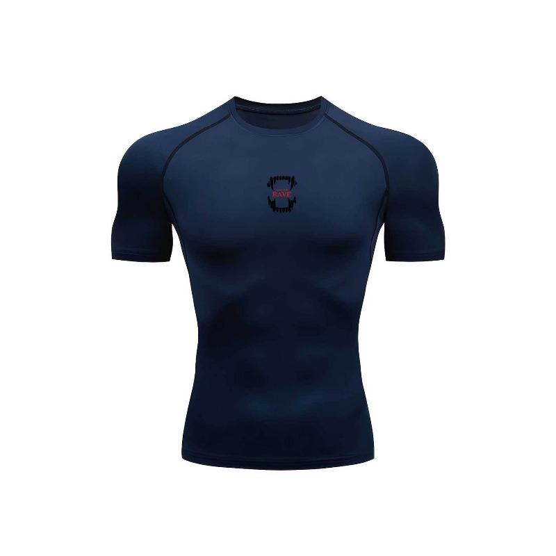 Mens WhiteCompression Short Sleeve T-Shirt Small Red And Black Badge Graphic Quick Dry Breathable High Elasticity Gym Workout And Running Athletic Top