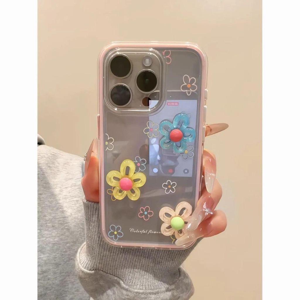 Two-in-One 3D Colorful Flowers Phone Case Compatible with iPhone 17 Pro Max / 16 Pro / 15 / 14 / 13
