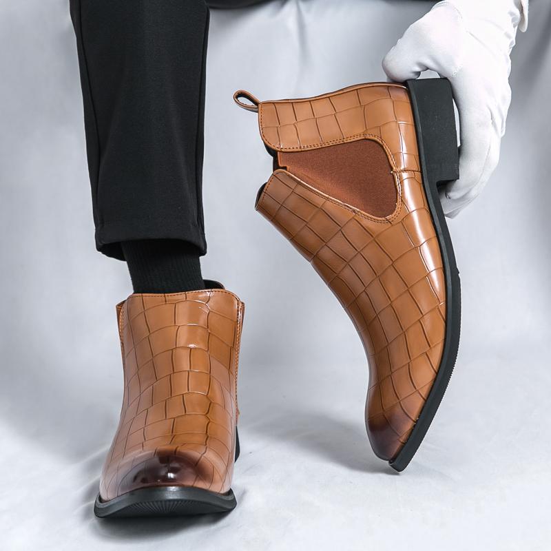 Modne, uniwersalne męskie buty podstawowe Męskie casualowe buty Chelsea Modne buty do kostki w stylu brytyjskim Męskie ręcznie robione wsuwane buty z wysoką cholewką