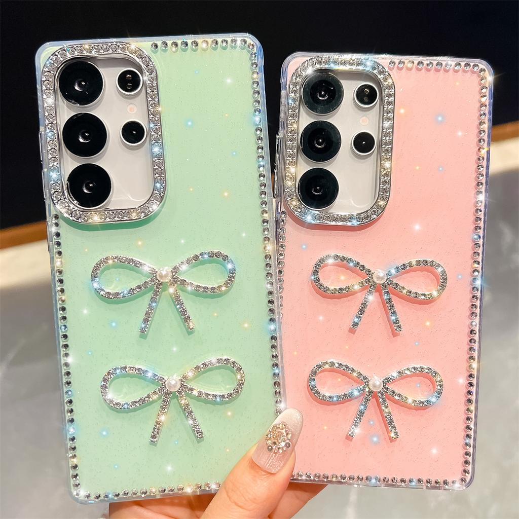 Handmade Sparkly Diamond Bowknot IMD Phone Case, Compatible with Samsung S23 Ultra/S24/S25 & A07/A15/A16/A17/A26/A35/A36/A55/A56