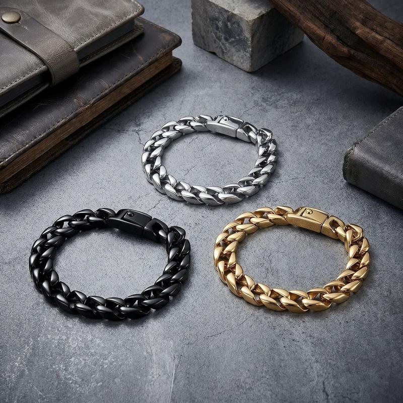 Men‘s Stainless Steel Cuban Link Chain Bracelet Wristband for Men Classical Jewelry Bracelets with Spring Clasp Waterproof 11MM