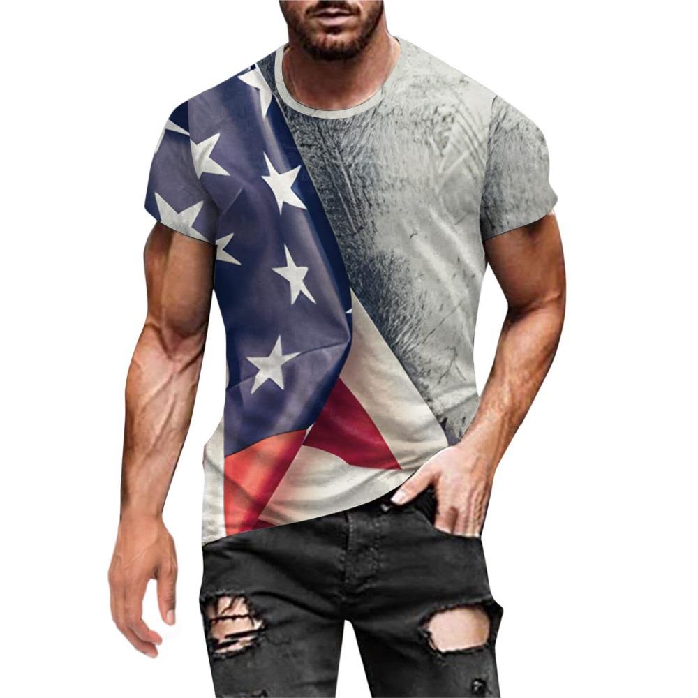 Flag Pattern 3D Digital Printing Men's Casual Round Neck Short Sleeved T-shirt