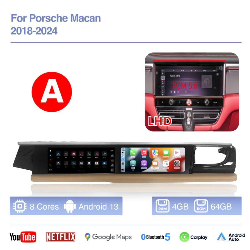 12.3Inch Dual Screen Android 13 For Porsche Macan 2018-2025 Car Multimedia Video Player GPS Navigation Radio Carplay 4G Auto 360