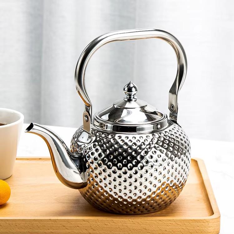 Bobo Pot Hammered Stainless Steel Teapot with Strainer - Vintage Middle Eastern Spherical Design for Restaurant and Home Use